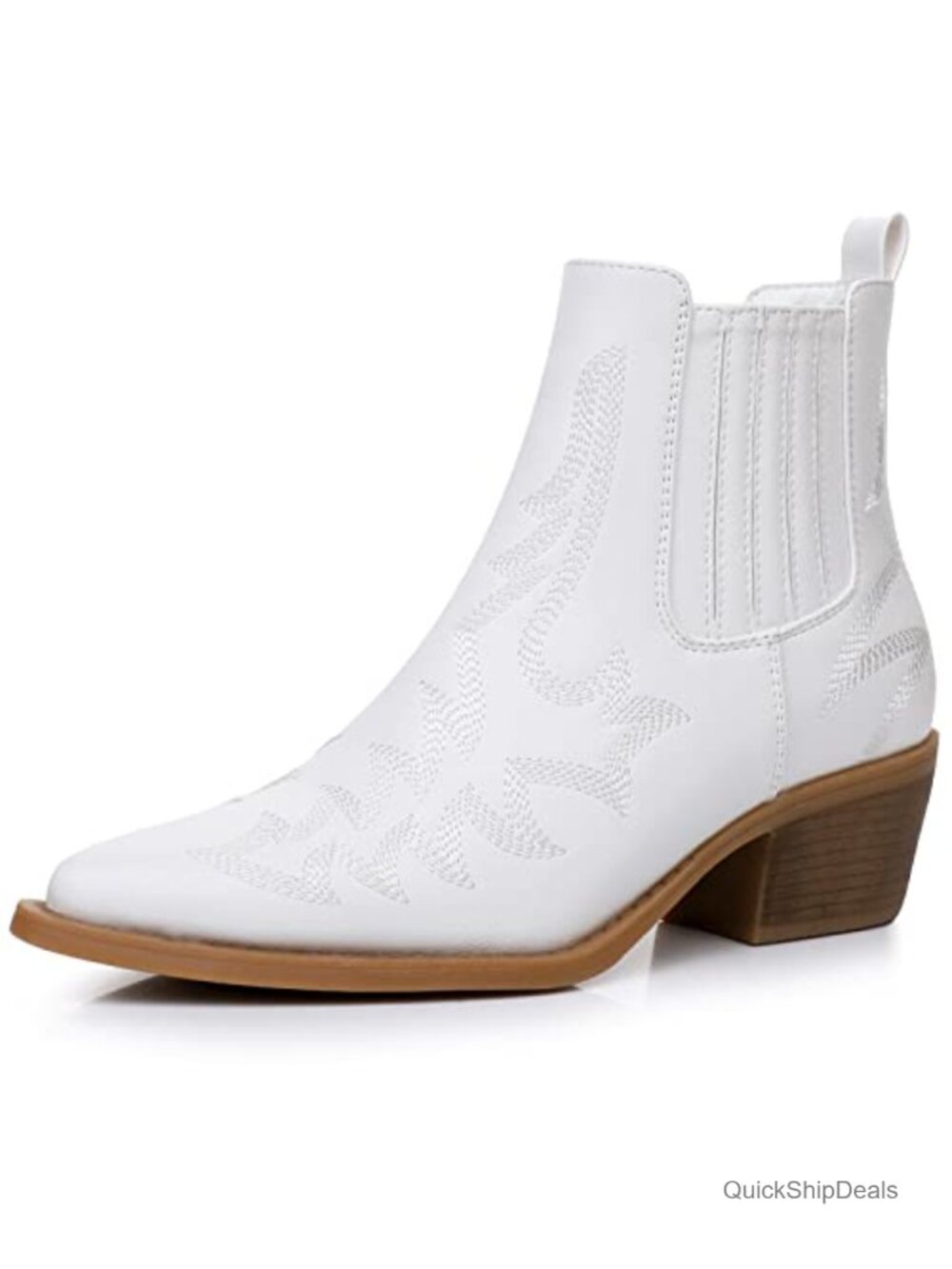 Cowboy Chelsea Ankle Boots Pointed Toe Pull On Faux Leather Western Booties